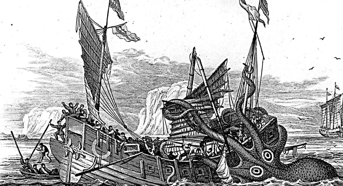 Le poulpe colossal attaquant un navire, gravure du XIXe siècle
