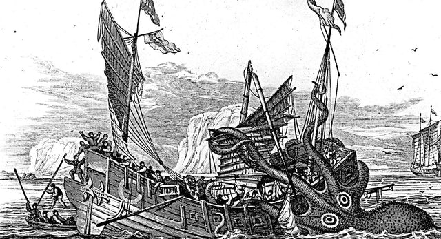 Le poulpe colossal attaquant un navire, gravure du XIXe siècle