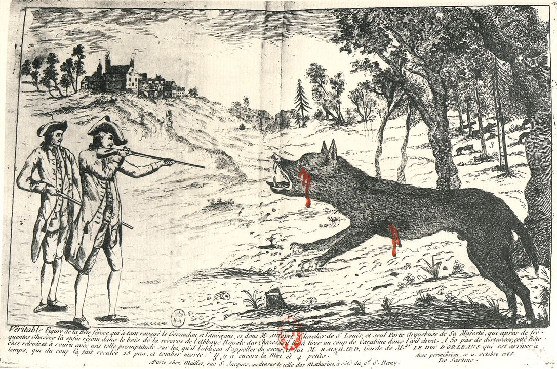 François Antoine face à la Bête du Gévaudan, gravure du XVIIIe siècle
