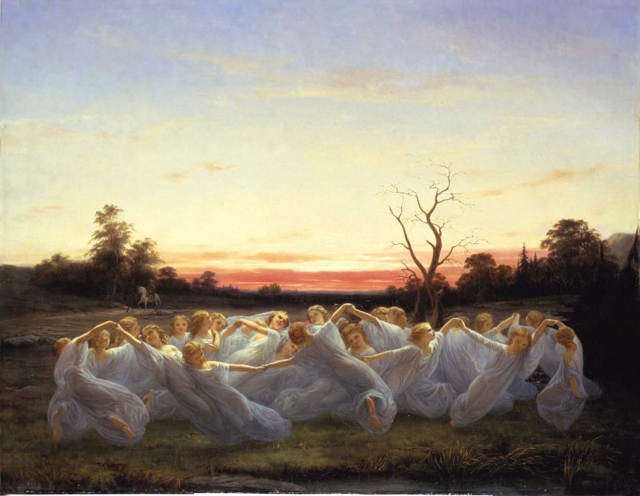 Ängsälvor de Nils Blommér, 1850 : une ronde de figures pâles au ras d'une prairie à l'aube